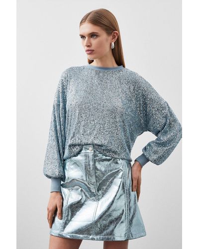 Karen Millen Stretch Jersey Sequin Sweatshirt - Blue