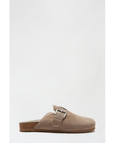 Dorothy Perkins Suede Taupe Hula Warm Lined Buckle Mule - Brown