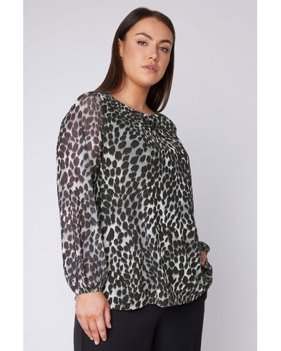 Evans Leopard Print Mesh Blouse - Grey