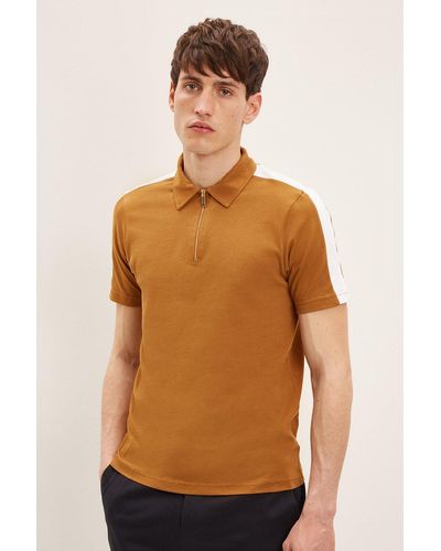 Burton Tobacco Square Stitch Shoulder Block Polo Shirt - Brown