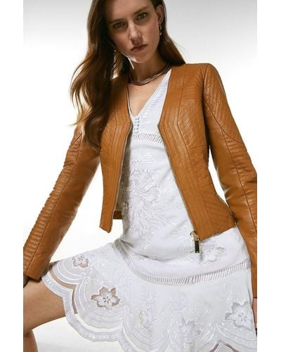 Karen Millen Leather Multi Stitch Jacket - White