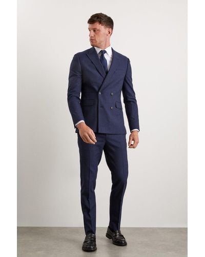 Burton Slim Fit Navy Marl Double Breasted Suit Jacket - Blue