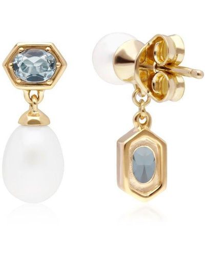 Gemondo White Pearl & Topaz Gold Plated Sterling Silver Mismatched Drop Earrings One Size