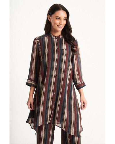 Saloos Longline Multi-coloured Shirt-dress - Brown