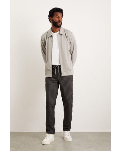 Burton Slim Fit Charcoal Pinstripe Drawstring Trousers - Natural