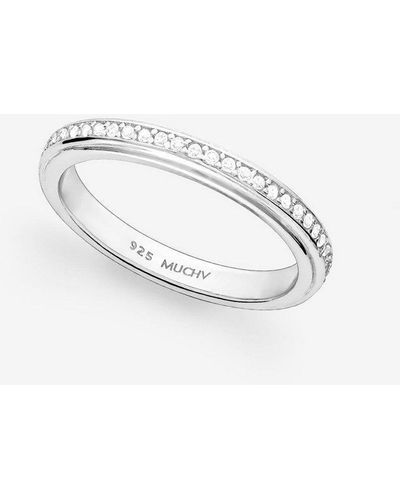 MUCHV Silver Thin Stacking Ring With Sparkling Stones - Metallic