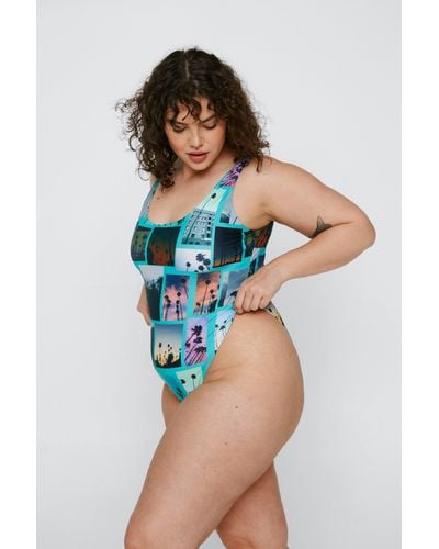 Nasty Gal Plus Size Recycled Photographic Swimsuit - Multicolour