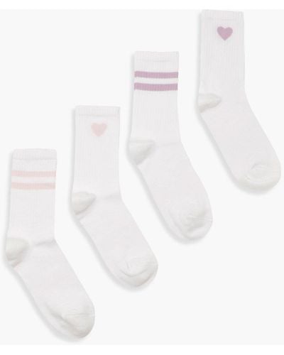 Boohoo 4 Pack Pink And Lilac Striped Sport Socks - White