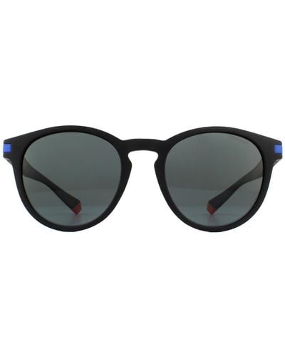 Polaroid Round Matte Black Blue Grey Polarized Sunglasses