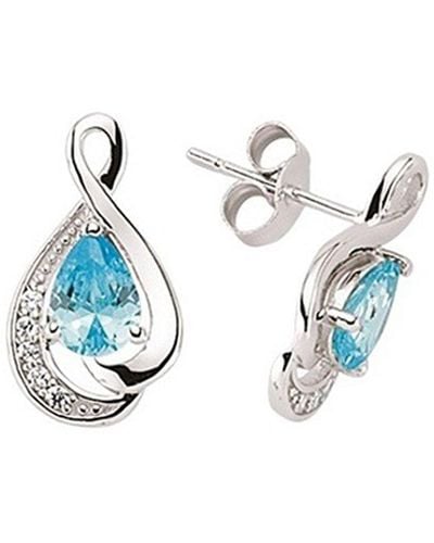 Jewelco London Silver Light Blue Pear Cz Tears Of Joy Stud Earrings - Gve334