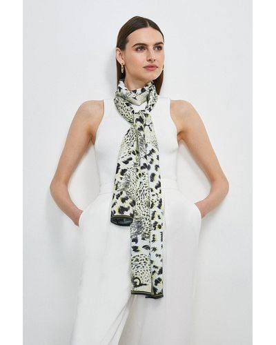 Karen Millen Leopard Print Long Satin Scarf - White