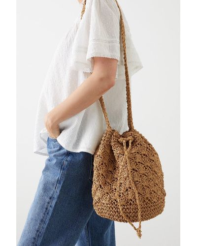 Dorothy Perkins Dara Crochet Drawstring Bucket Bag - Blue
