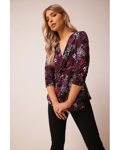 M&CO. Printed Twist Front Top - Pink