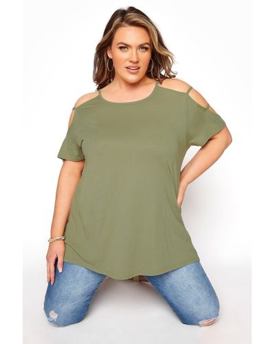 Yours Strappy Cold Shoulder Top - Green