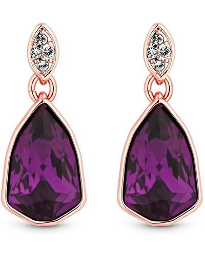 Jon Richard Rose Gold Red Drop Earrings Embellished With Crystals - Purple