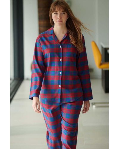 British Boxers 'bordeaux' Tartan Brushed Cotton Pyjama Set - Blue
