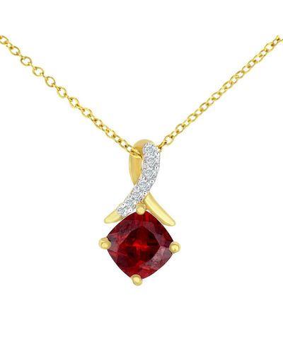 Jewelco London 9ct Gold 3pts Diamond Cushion 0.72ct Garnet Kiss Necklace 18" - Pp0axl5932ygt - Metallic
