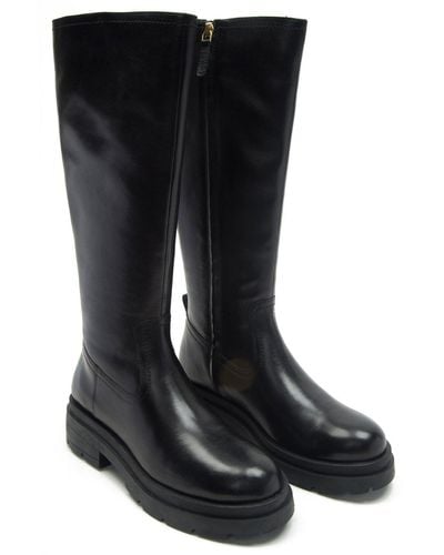 OFF THE HOOK 'bond' Leather Knee High Biker Boots - Black