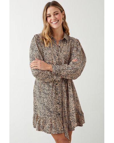 Dorothy Perkins Leopard Print Belted Mini Shirt Dress - Brown