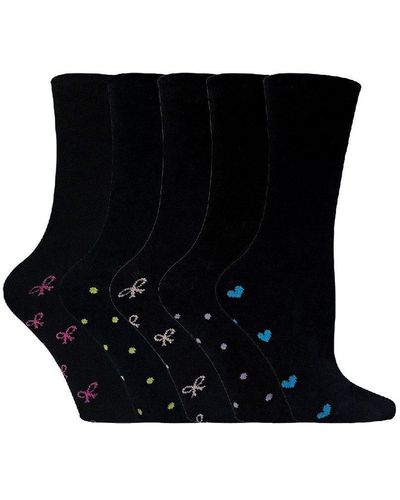 Sock Snob 5 Pairs Black Cotton Socks With Heart & Pink Bows Design