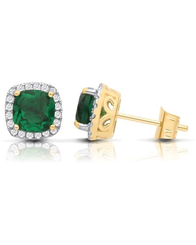Jewelco London 9ct Gold Cz Princess Cut Stud Earrings - G9e8102em - Green
