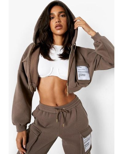 Boohoo Utility Cropped Tracksuit - Brown