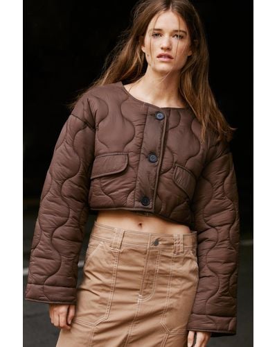 Nasty Gal Cropped Quilted Button Down Puffer Coat - Brown