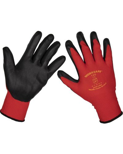 Loops 6 Pairs Nitrile Foam Gloves - Xl - Abrasion Resistant - Breathable Open Back - Red