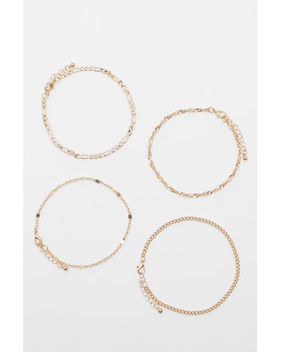 Boohoo Mix Chain 4 Pack Anklets - White