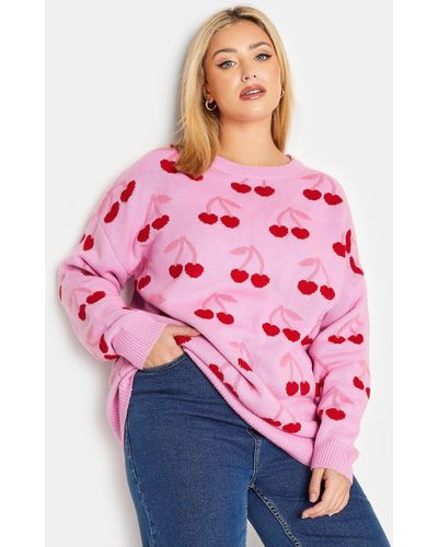 Yours Printed Knitted Jumper - Pink
