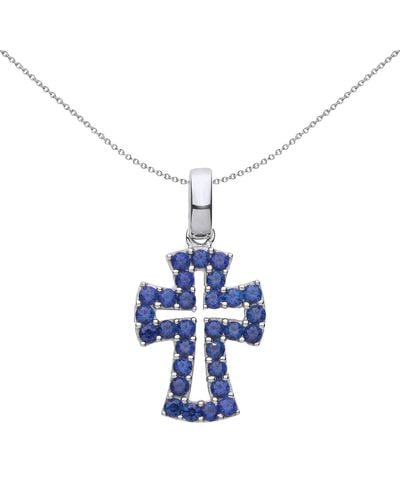 Jewelco London Silver Sapphire-blue Cz & Fancy Cross Necklace - Gvx065