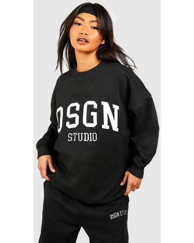 Boohoo Dsgn Studio Applique Oversized Sweatshirt - Black