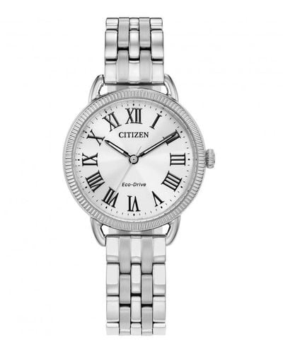 Citizen Eco-drive Ladies Bracelet Stainless Steel Watch - Em1050-56a - White