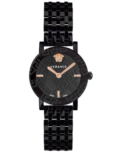 Versace Greca Glass Stainless Steel Luxury Analogue Quartz Watch - Veu300721 - Black