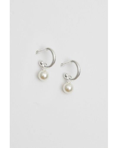 Simply Silver Sterling Silver 925 Pearl Hoop Earrings - Blue