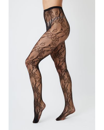 My Accessories London Lace Floral Fishnet Tights - Black