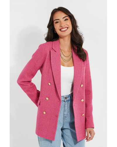 Threadbare 'chance' Double Breasted Boucle Blazer - Pink