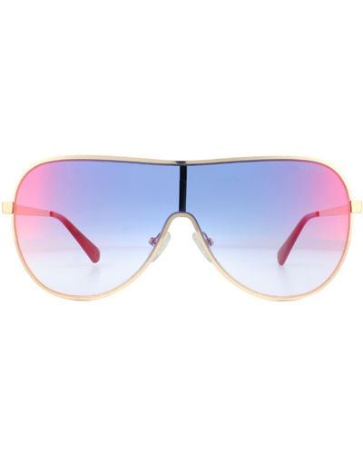 Guess Shield Gold Bordeaux Mirror Sunglasses - Blue