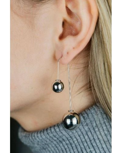 The Colourful Aura Large Black Ball Ear Pierced Cuff Climber Earring - Metallic