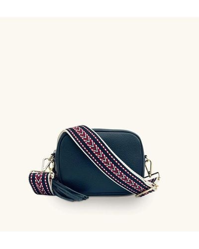 Apatchy London Navy Leather Crossbody Bag With Navy Boho Strap - Blue
