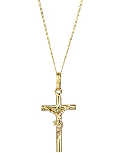The Fine Collective 9ct Yellow Gold Crucifix Pendant Necklace 18 Inch Curb Chain - Metallic