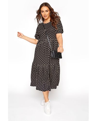 Yours Puff Sleeve Tiered Midaxi Dress - Black