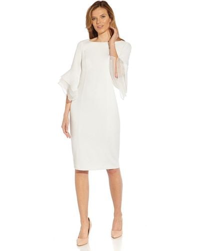 Adrianna Papell Knit Crepe Tiered Sleeve Dress - White