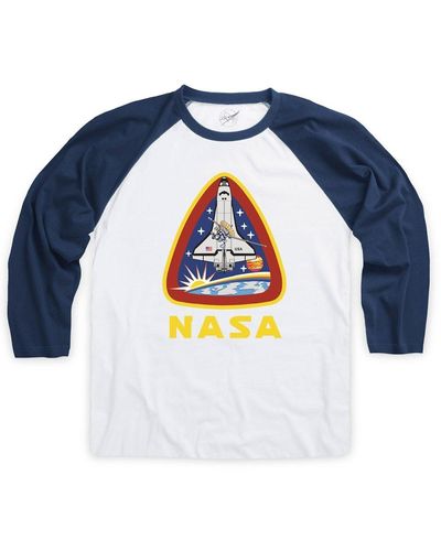 NASA Lift Off Baseball T-shirt Crew Neck 3/4 Sleeve Tee - Blue