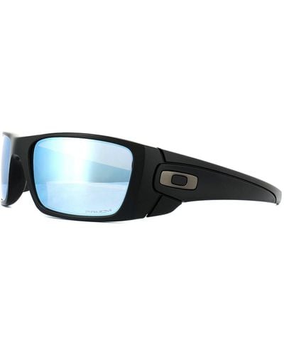 Oakley Wrap Matt Black Prizm Deep Water Polarized Fuel Cell Sunglasses - Blue
