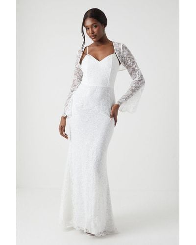 Coast Sequin Lace Wedding Dress With Bolero - White