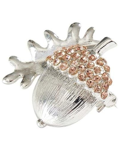 Fable England Silver Acorn Brooch - White