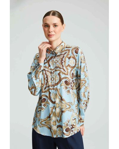 GUSTO Printed Satin Shirt - Blue