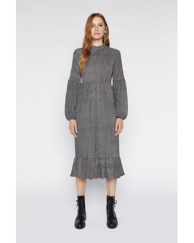 Warehouse Gingham Tiered Midi Dress - Grey