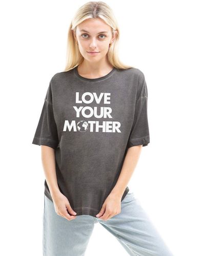 Sub_Urban Riot Love Your Mother Womens Oversized Slogan T-shirt - Grey